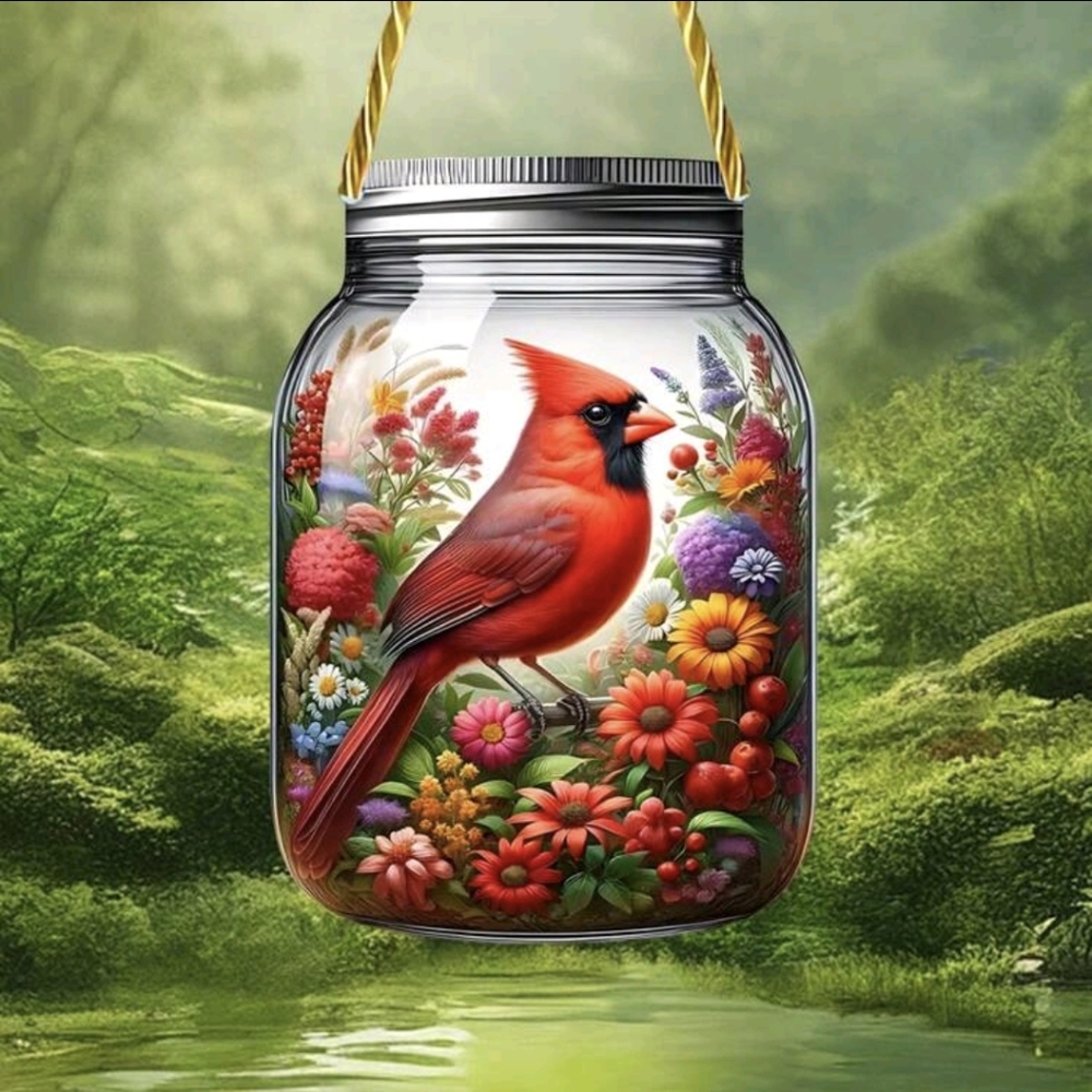 Colorful Cardinal Acrylic Jar Suncatcher